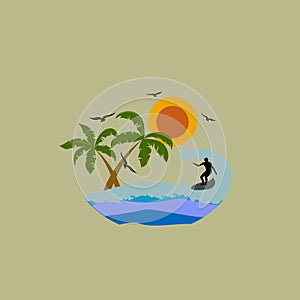 Surfing. Waves. Palm trees. Vector illustration. EPS 10