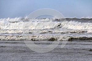 Surfs Up! Big Waves at Northam Beach, near Westward Ho! Devon, England.