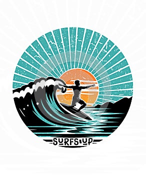 Surfs up summer beach t shirt design illustration photo