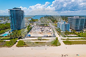 Surfside Condo Building Collapse in Miami Beach Florida. Panorama of Miami Beach City FL.