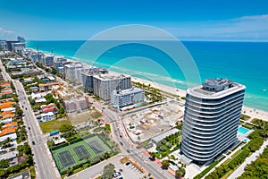 Surfside Condo Building Collapse in Miami Beach Florida. Panorama of Miami Beach City FL.