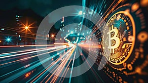 A surge of energy and speed as digital coins race towards their respective wallets on the crypto speedway photo