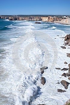 Surge and spume at Cabo de Sao Vicente near Sagres in the Algarve