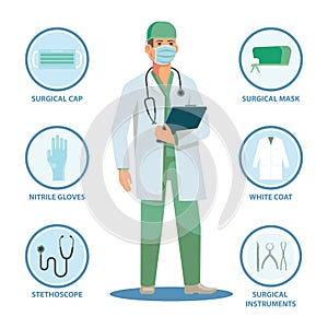 Surgeon or doctor with isolated items for work