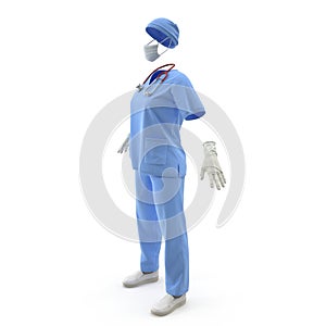 Surgeon dress isolated on white. 3D illustration
