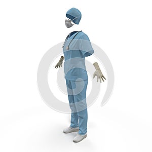 Surgeon dress with stethoscope isolated on white. 3D illustration