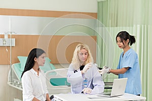 Surgeon examine a patient in preparation for cosmetic surgery in doctors office. Cosmetology concept