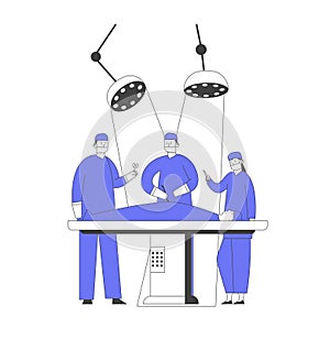 Surgeon Making Operation to Patient Lying on Bed at Surgery Room in Hospital. Nurses Staff Help Giving Medical Tools