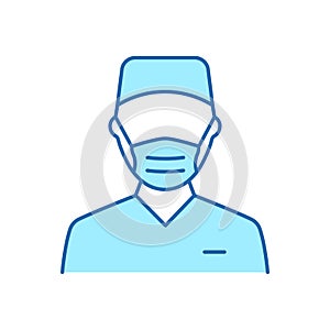 Surgeon Man Doctor Color Line Icon. Plastic Surgery Specialist in Medical Mask Linear Pictogram. Professional Surgeon