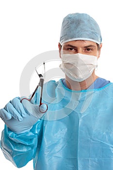 Surgeon with surgical scissors photo