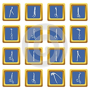 Surgeons tools icons set blue square vector