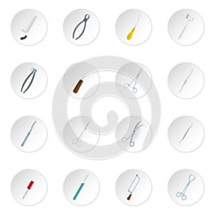 Surgeons tools icons set in flat style