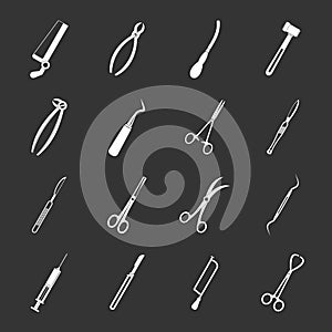 Surgeons tools icons set grey vector