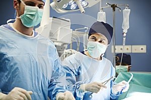 Surgeons working together while operation