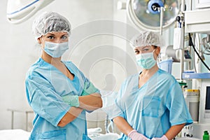 Surgery nurses team in clinic