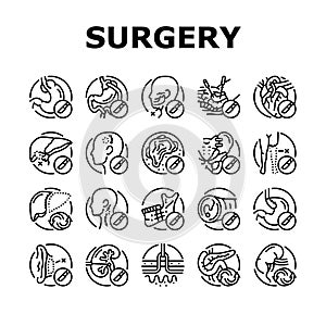 surgery operate room invasive icons set vector