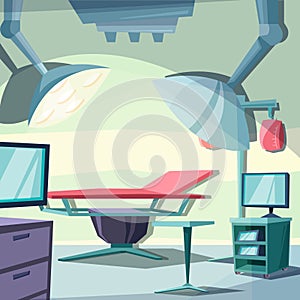 Surgery room. Emergency clinic hospital interior operating table vector surgery vector cartoon picture
