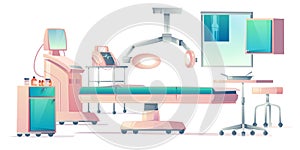 Surgery room, operating medical equipment set