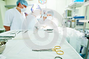 Surgery and surgical tools at surgion operation in hospital photo