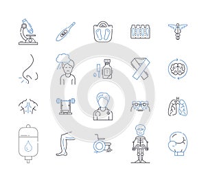 Surgical center line icons collection. Surgery, Operating Room, Anesthesia, Scalpel, Sterile, Recovery, Anesthetist