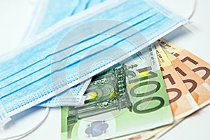 Surgical face masks and Euro Banknotes, inflated export and import, mandatory masking photo