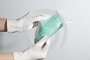 Surgical health mask with rubber and doctor medical gloves