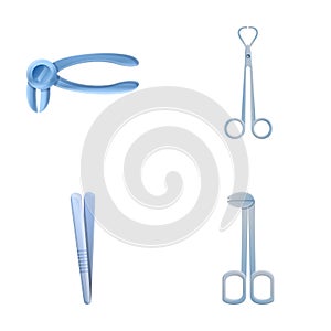Surgical instrument icons set cartoon vector. Tweezer and microsurgical forceps