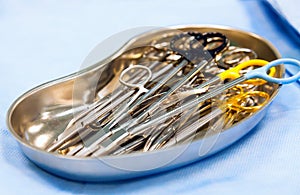 Surgical instruments in the basin.