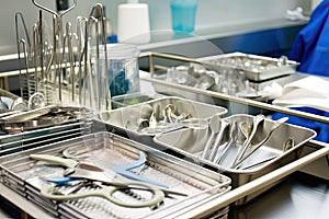 surgical instruments being sterilized and packaged for in modern, sterile operating room