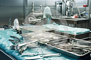 surgical instruments being sterilized and packaged for in modern, sterile operating room