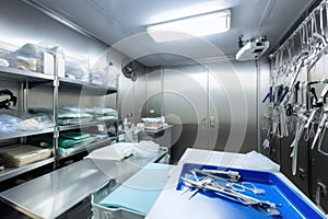 surgical instruments being sterilized and packaged for in modern, sterile operating room