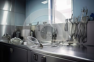 surgical instruments being sterilized by steam in medical clinic