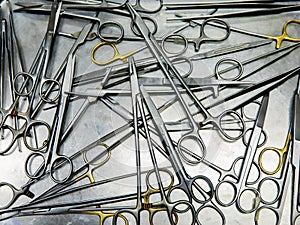 Surgical instruments black and white close-up