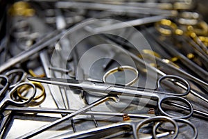 Surgical instruments black and white close-up