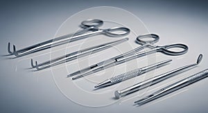 Surgical Instruments on Gray Background