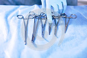 Surgical instruments lie on the table before surgery