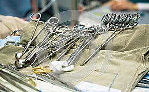 Surgical instruments in operation room.