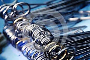 Surgical instruments placed on a sterile table before surgery