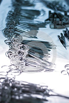 surgical instruments on a sterile table in the operating room. Preparedness before operations