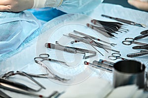 Surgical instruments for surgery on the table, decomposed and sterilized before surgery.