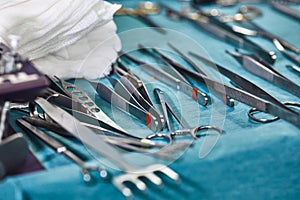 Surgical instruments for surgery on the table, decomposed and sterilized before surgery.