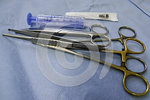 Surgical instruments on a table