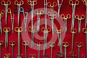 Surgical instruments and tools in the display case