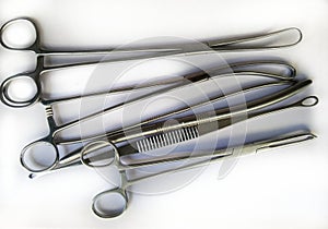 Surgical Instruments used in gynaecology Isolated on the White Background