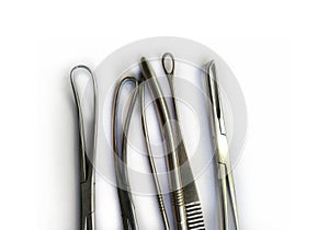 Surgical Instruments used in gynaecology Isolated on the White Background