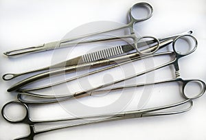 Surgical Instruments used in gynaecology Isolated on the White Background