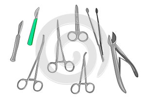 Surgical instruments on white background