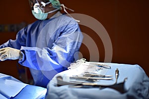 Surgical light in the operating room.Team surgeon at work in operating room.