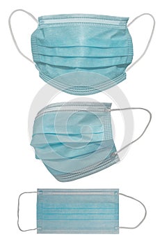 Surgical mask with rubber ear straps. Typical 3-ply surgical mask to cover the mouth and nose. Procedure mask from bacteria.