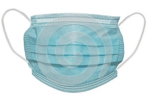 Surgical mask with rubber ear straps. Typical 3-ply surgical mask to cover the mouth and nose. Procedure mask from bacteria.